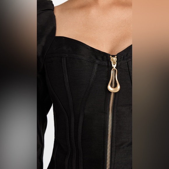 Aje Giselle Long Sleeve Corset Top with gold metal hardware size 12 in black - Picture 6 of 15